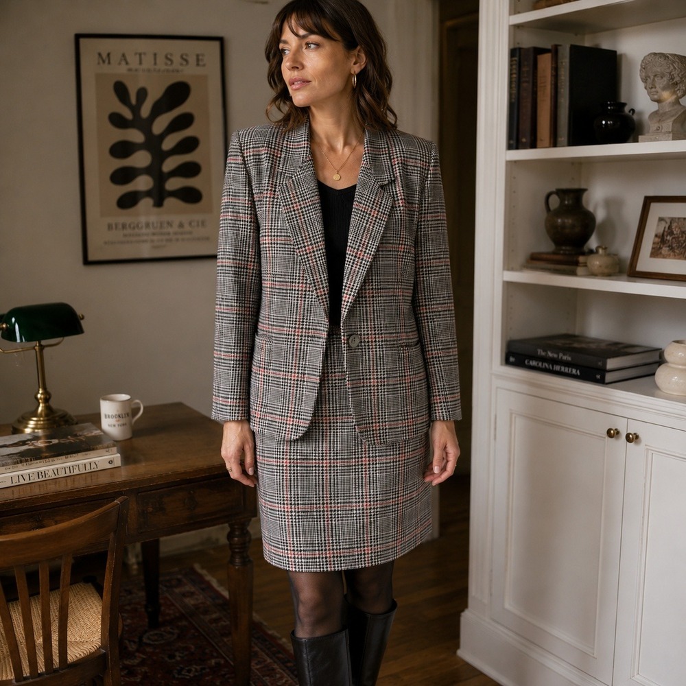 Vintage Peabody House Plaid Skirt Suit Wool Blend Blazer Academia Women's Medium